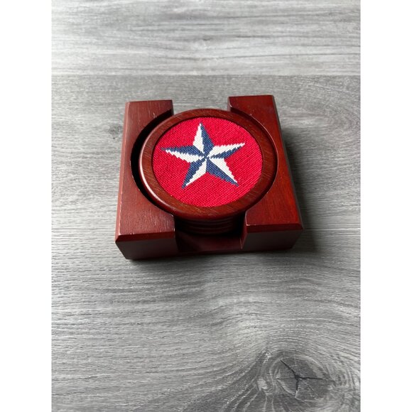 Smathers & Branson Star Needlepoint Coaster Set With Wooden Holder - Picture 2 of 6